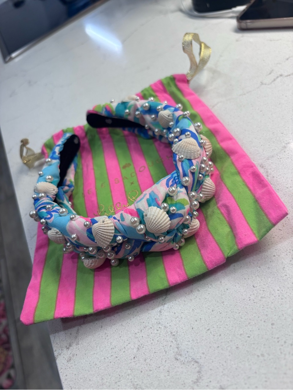 Lele Sadoughi Lilly Pulitzer Shell-Embellished Headband new